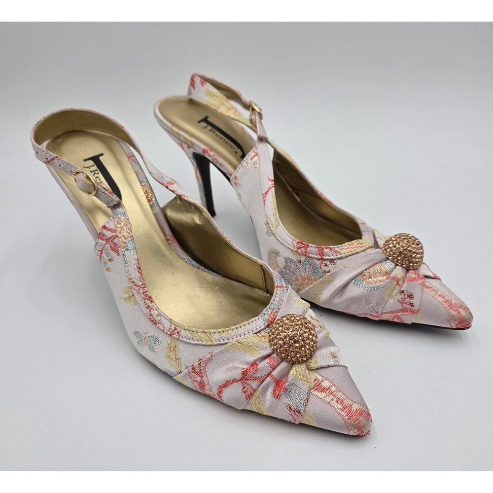 J. Renee Clarinda-JJ Pastel Floral Jacquard Slingback Pumps Rhinestone Size 9M